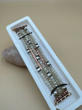 Beaded Pearl and Rose Gold Multi-Strand Bracelet Smart Watch Band